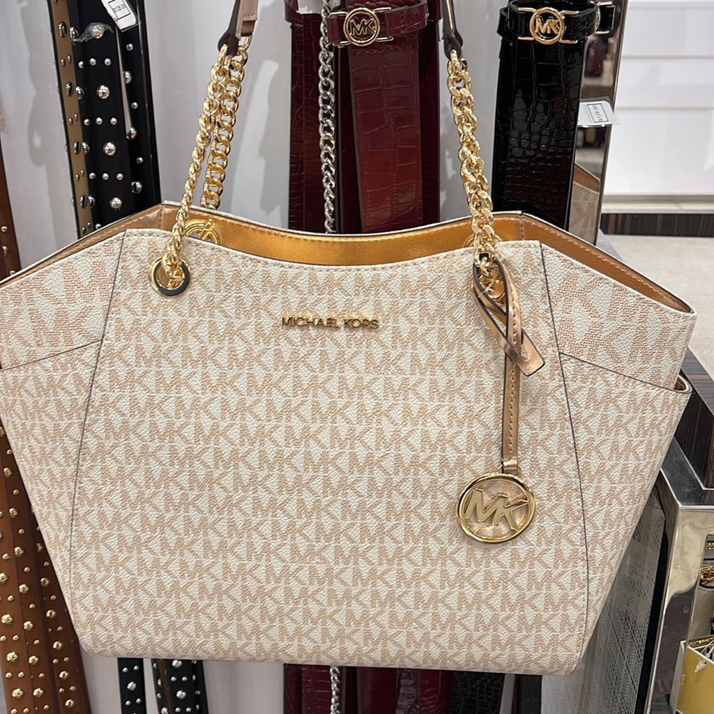 Michael Kors Jet Set Travel Large Signature Chain Shoulder Tote Bag Rose Gold